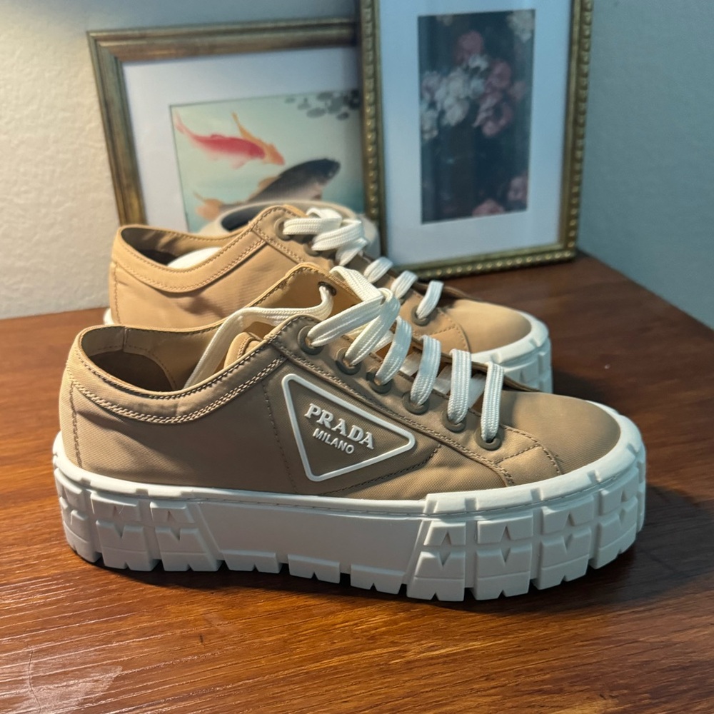 Prada Double Wheel Taupe Sneaker 37